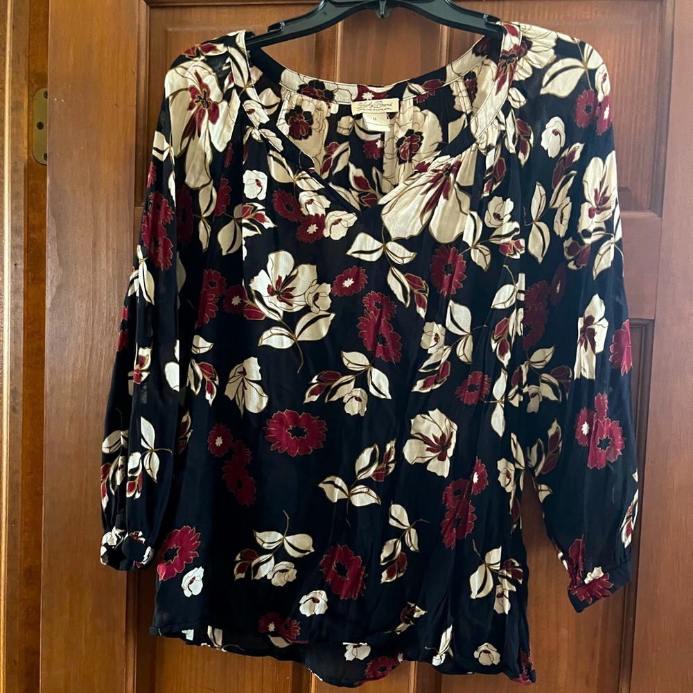 Lucky Brand blouse, semi sheer, 3/4 sleeve